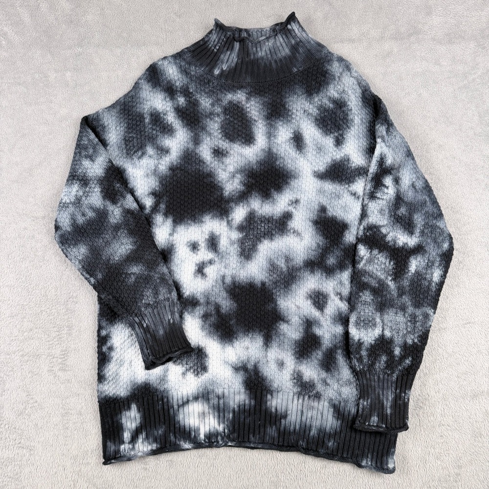 Pure Knits by Neon Buddha Womens Large Tie Dye Cotton Mock Neck Sweater Black